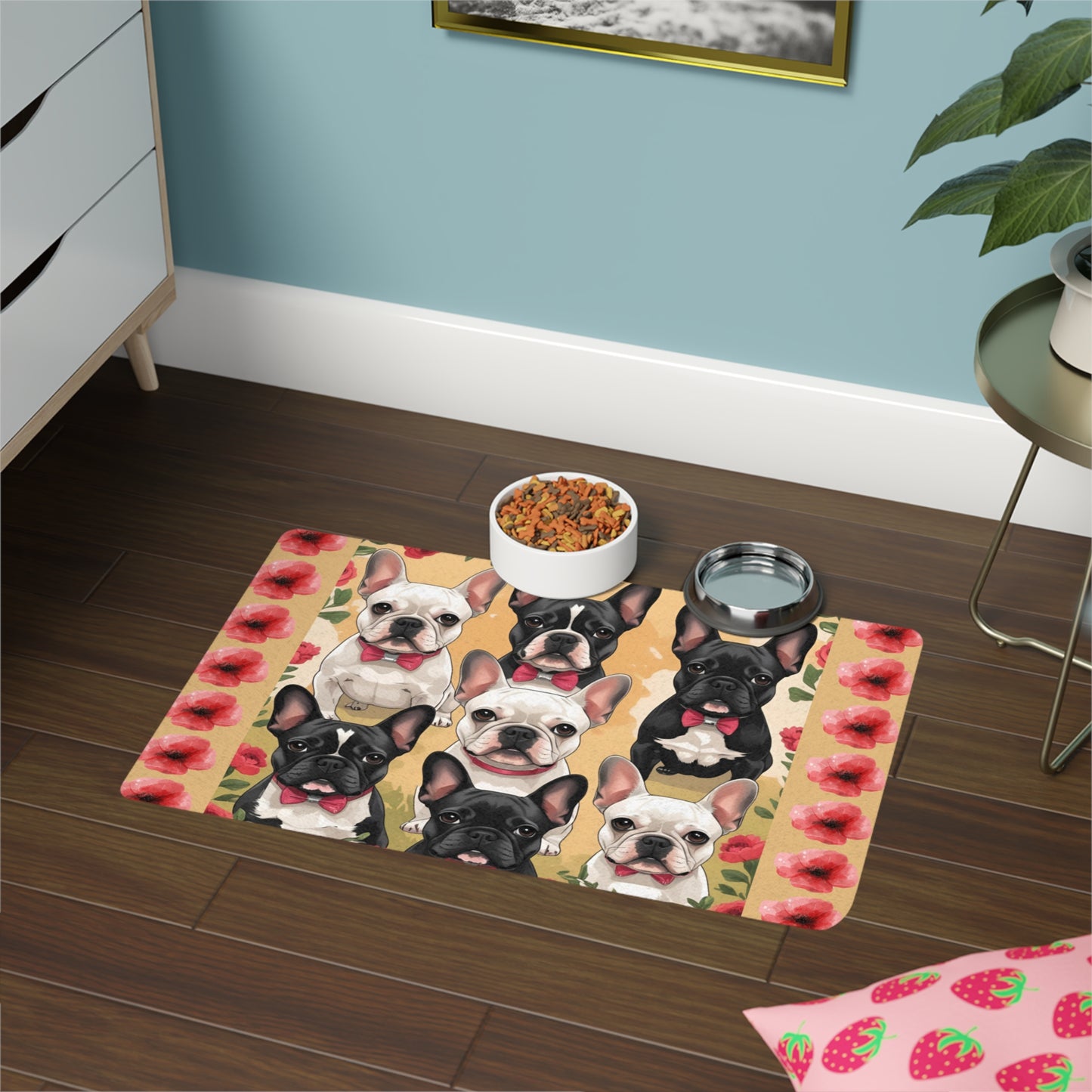 French Bulldog Pet Food Mat – Cute Dog Feeding Mat – 12x18 Dog Dish Mat – Pet Lover Gift – Colorful Dog Decor – Pet Feeding Station