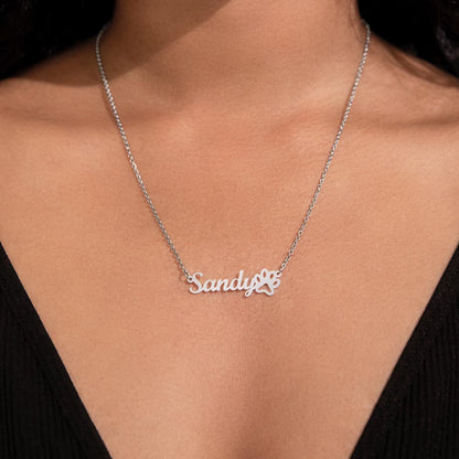 Best Dog Mom, Paw Print Name Necklace