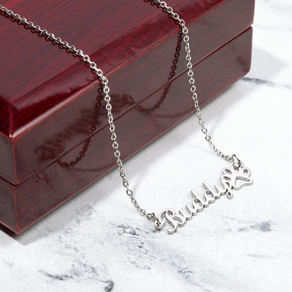 Best Dog Mom, Paw Print Name Necklace